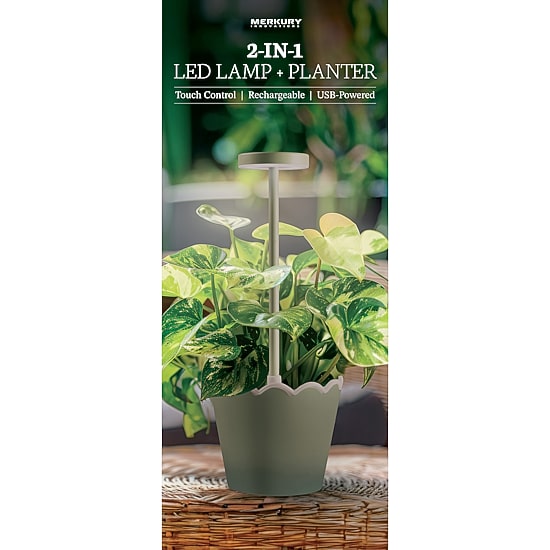 Merkury Innovations Led Touch Control Rechargeablebbattery Waterproof Planter Plastic Table Lamp
