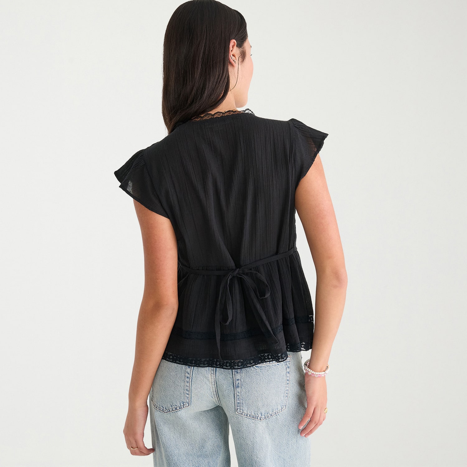 AEROPOSTALE Womens Juniors V Neck Short Sleeve Babydoll Top