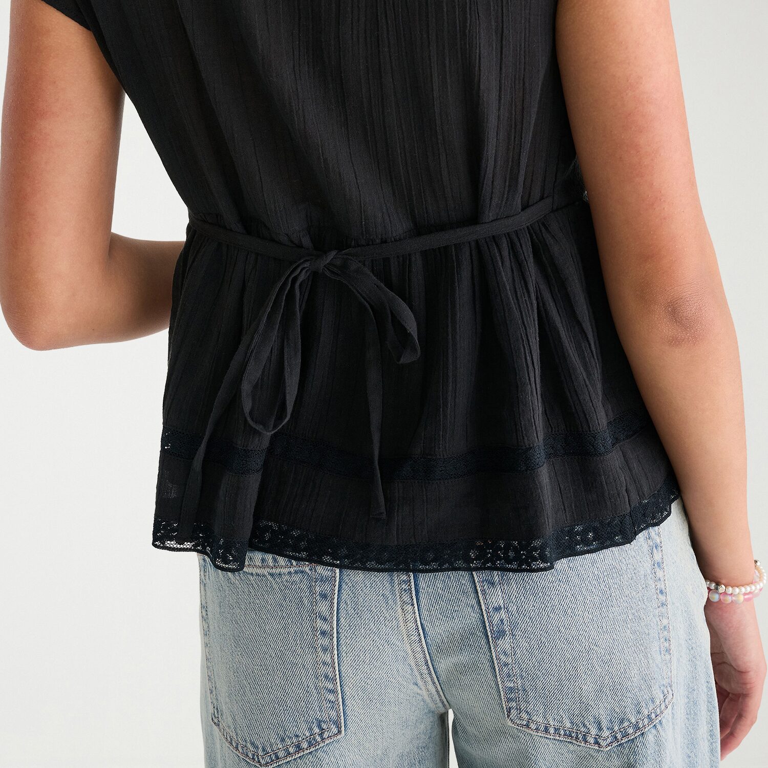 AEROPOSTALE Womens Juniors V Neck Short Sleeve Babydoll Top