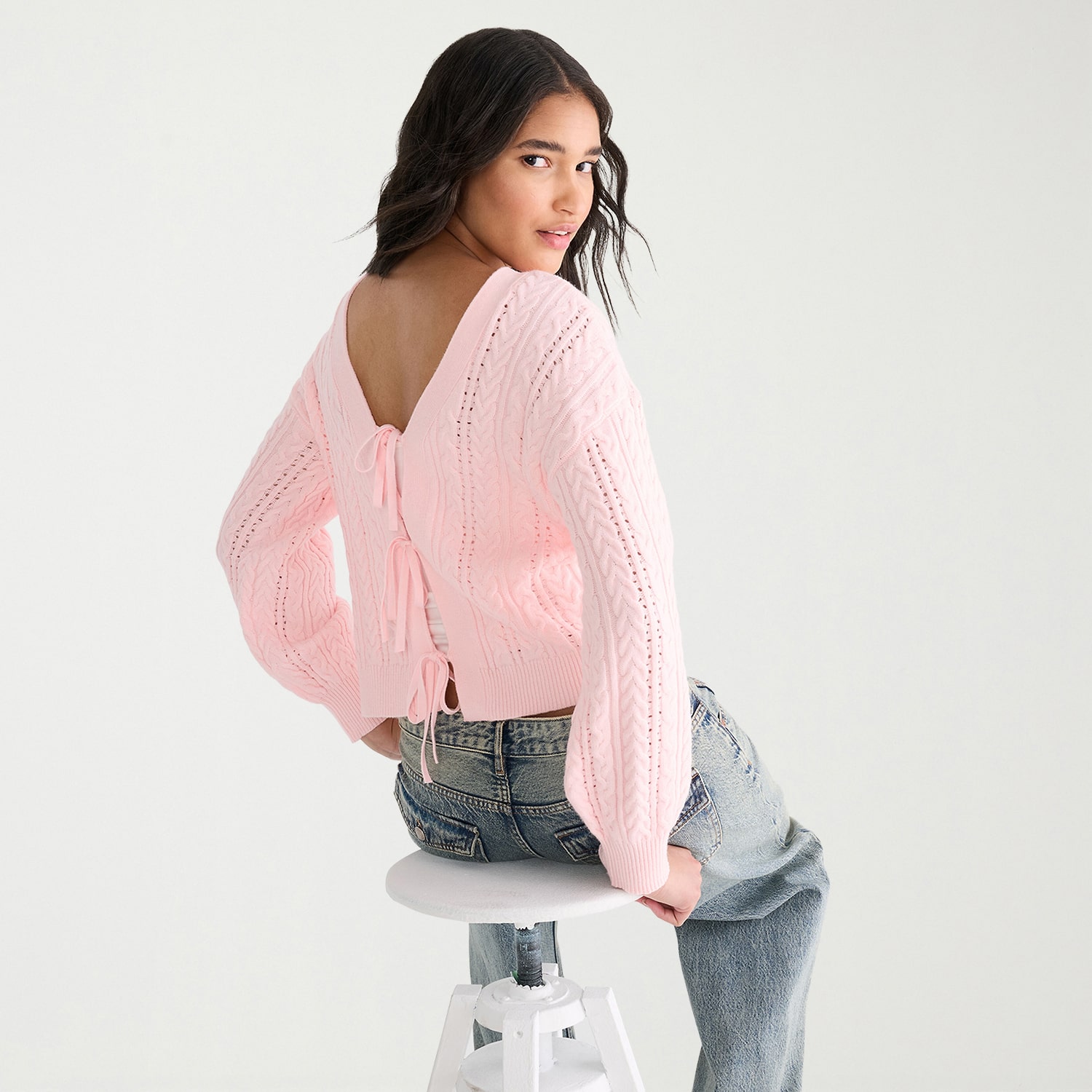 AEROPOSTALE Womens V Neck Long Sleeve Tie Cardigan