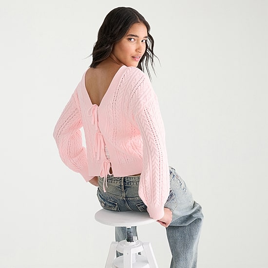 AEROPOSTALE Womens V Neck Long Sleeve Tie Juniors Cardigan