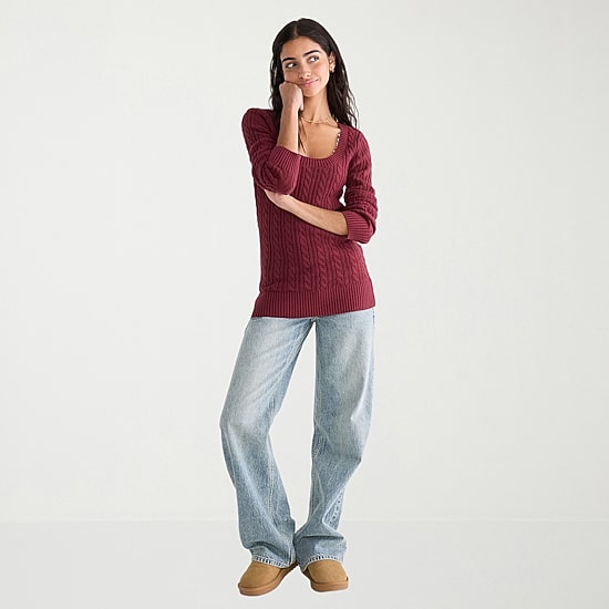 AEROPOSTALE Juniors Womens U Neck Long Sleeve Pullover Sweater