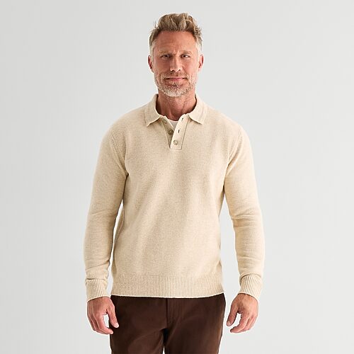 St. John's Bay Cozy Polo Mens Long Sleeve Pullover Sweater In Beige