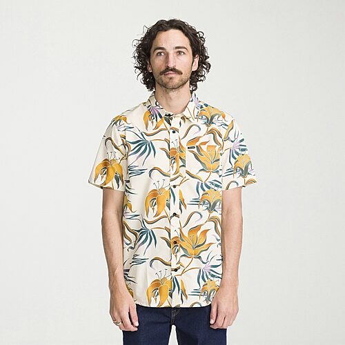 VOLCOM Mens Short Sleeve Regular Fit Button-Down Shirt, Large, Beige