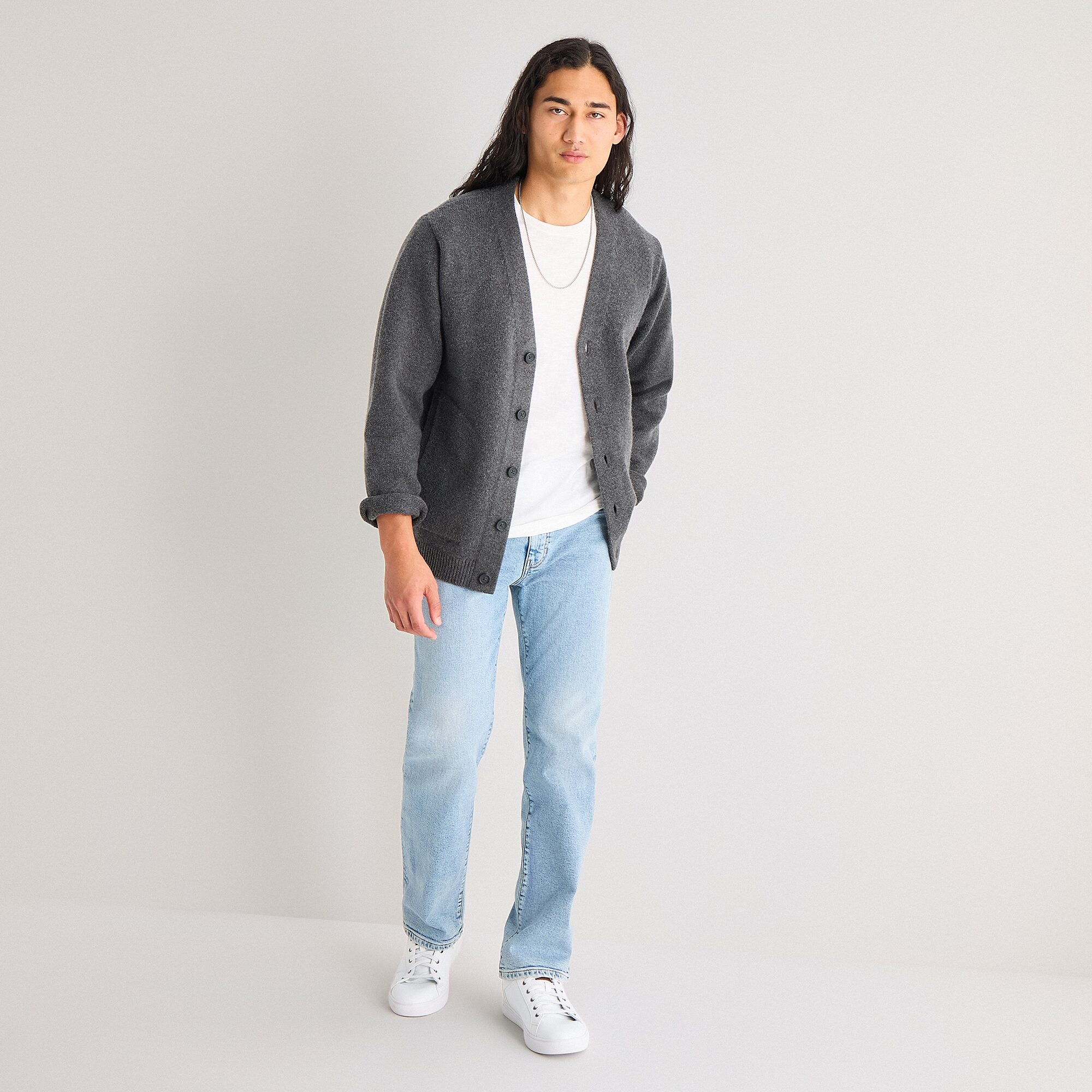 mutual weave Mens V Neck Long Sleeve Button Cardigan