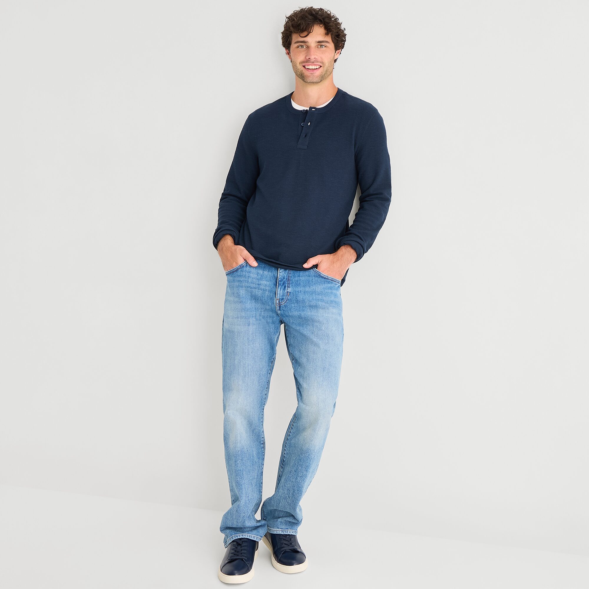mutual weave Mens Long Sleeve Regular Fit Henley Shirt