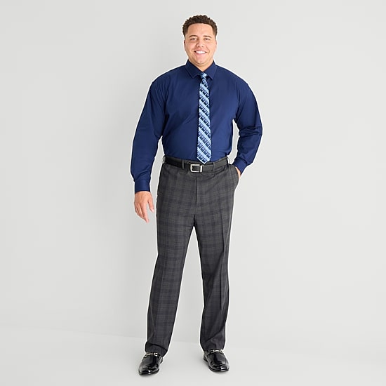 Shaquille O'Neal XLG™ Mens Big and Tall Stretch Fabric Regular Fit Plaid Flat Front Suit Pant