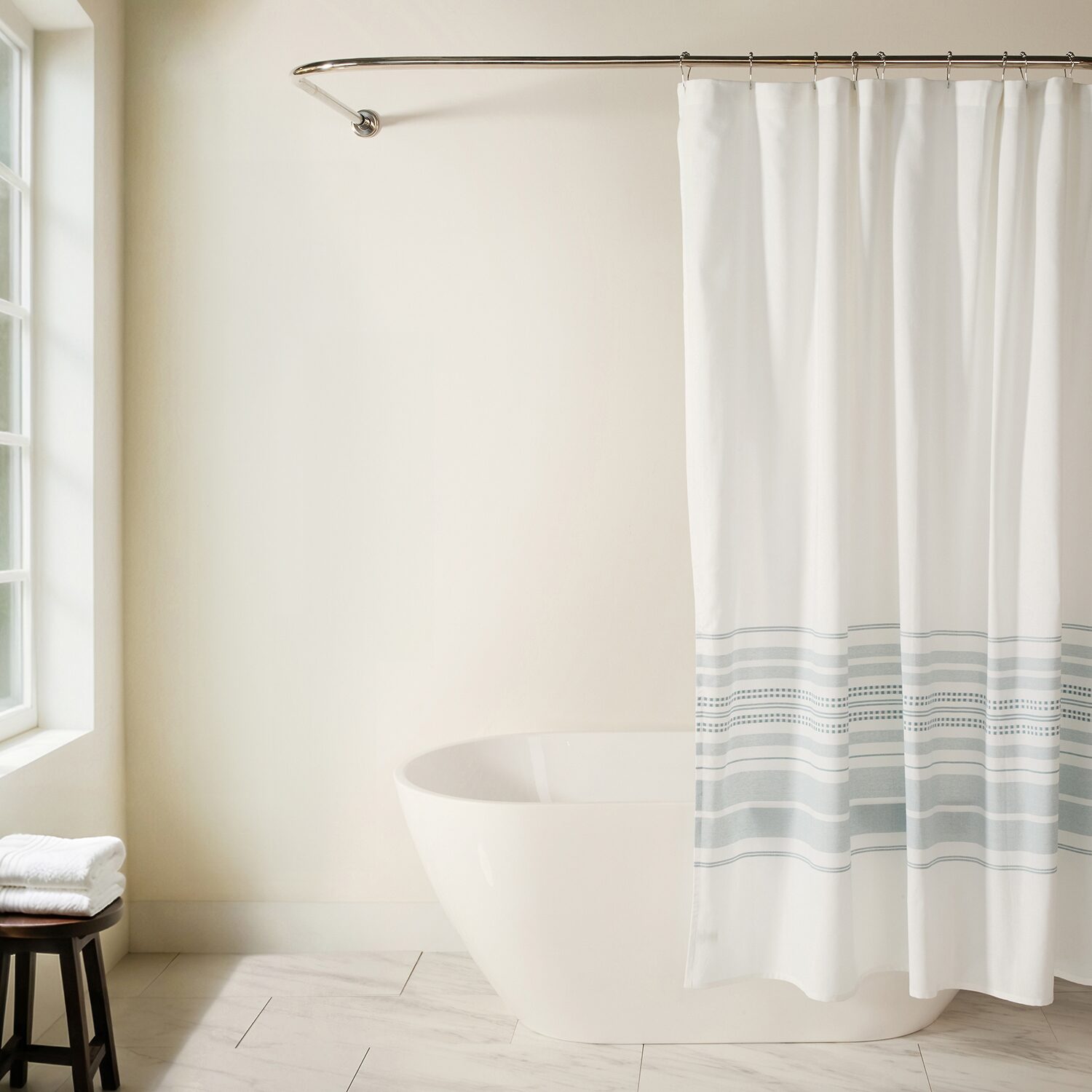 Casual Comfort Cotton Blend Placement Stripe Shower Curtain