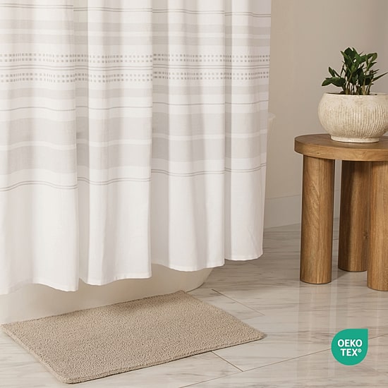 Casual Comfort Cotton Blend Placement Stripe Shower Curtain