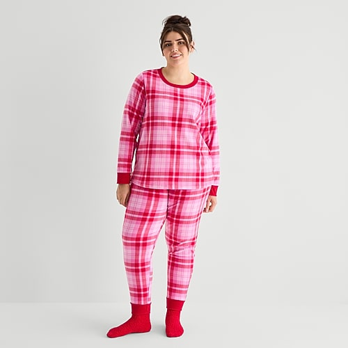Jaclyn Womens Crew Neck Long Sleeve 3-pc. Plus Pajama Set In Red