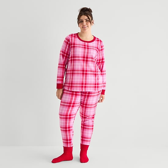 Jaclyn Womens Crew Neck Long Sleeve 3-pc. Plus Pajama Set