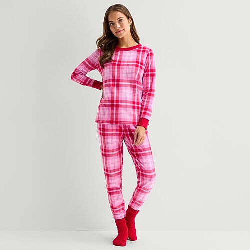 Jaclyn Womens Crew Neck Long Sleeve 3-pc. Pajama Set In Red