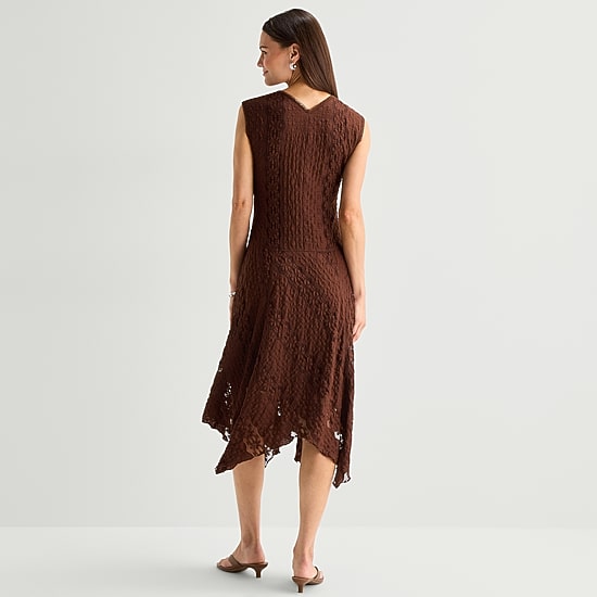 Rabbit Rabbit Rabbit Design Womens Midi V Neck Sleeveless Fit + Flare Dress