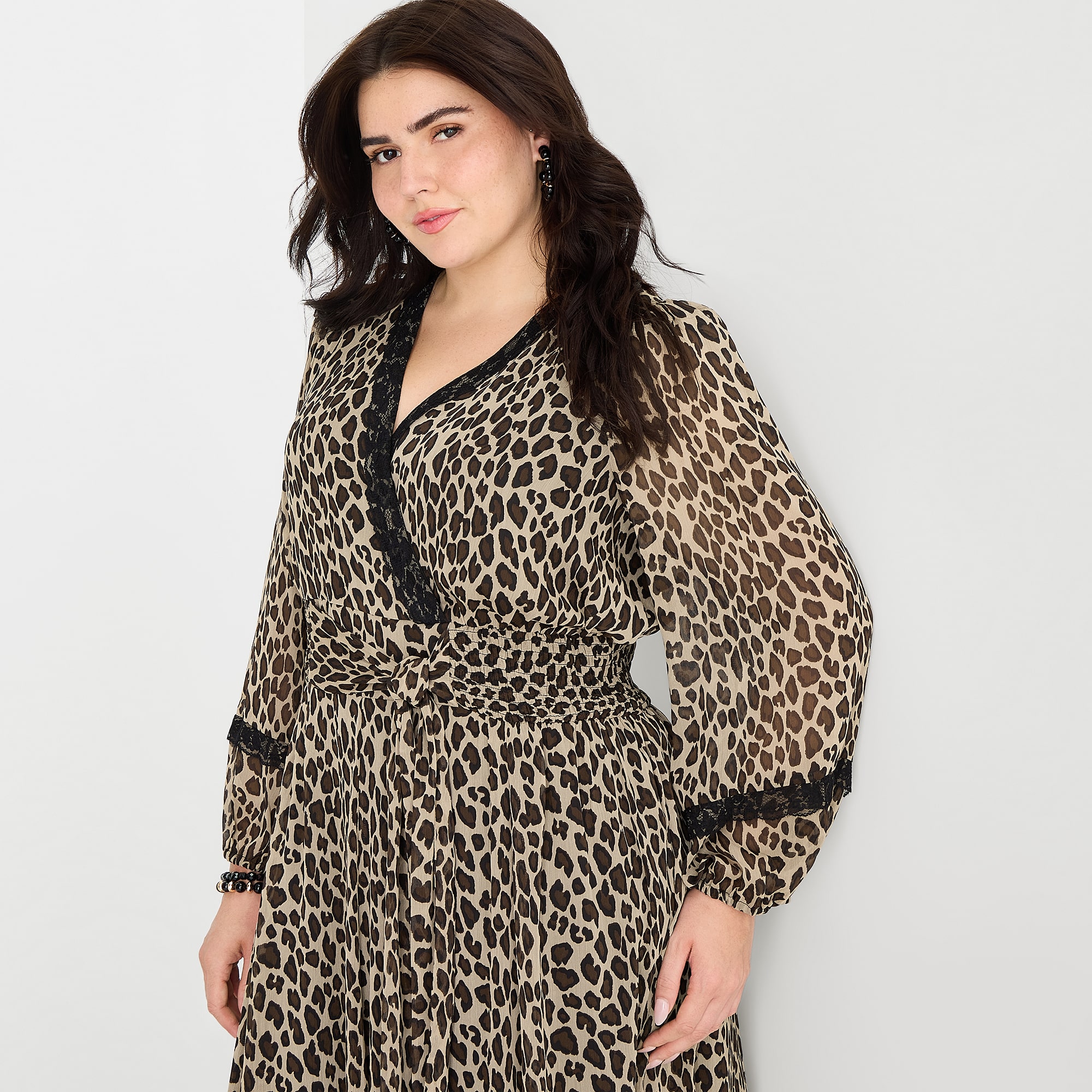 Melonie T Womens Plus V Neck Long Sleeve Balloon Maxi Dress