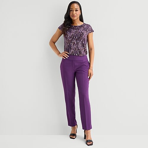 Black Label By Evan Picone Crepe Womens Classic Fit Straight Suit Pant In Purple