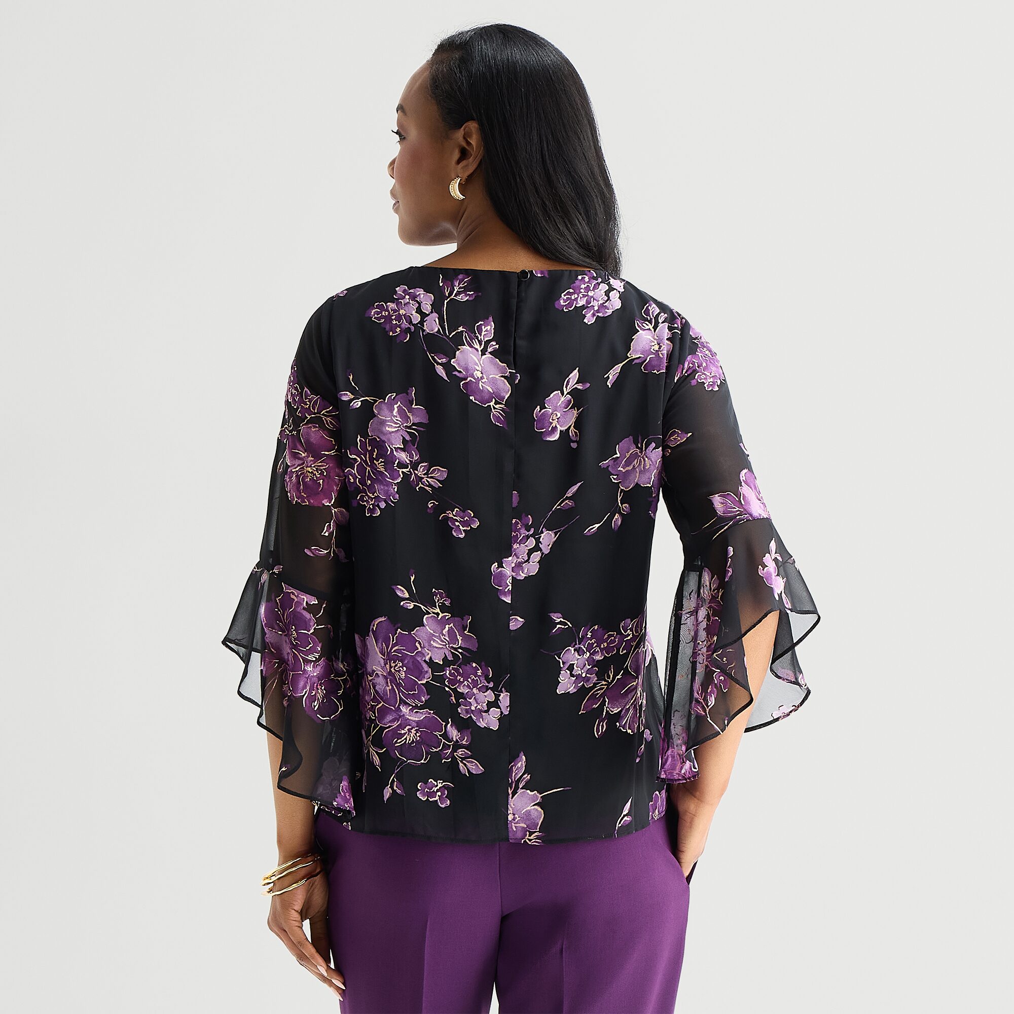 Black Label by Evan-Picone Womens Round Neck 3/4 Sleeve Blouse