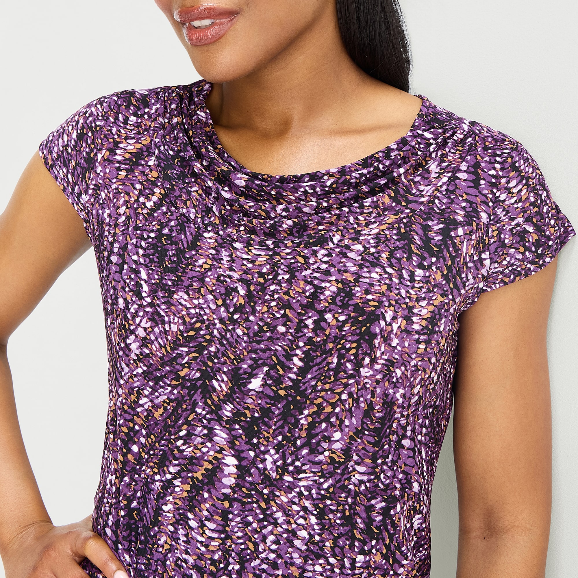 Black Label by Evan-Picone Womens Cowl Neck Short Sleeve Blouse