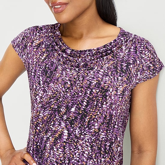 Black Label by Evan-Picone Womens Cowl Neck Short Sleeve Blouse