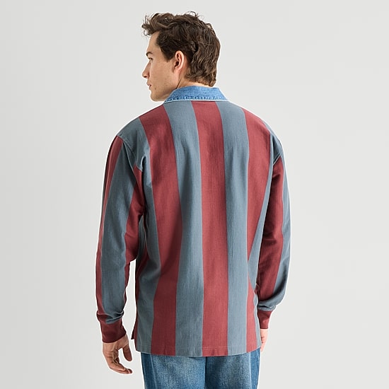 Arizona Mens Long Sleeve Regular Fit Button Down Collar Striped Rugby Shirt