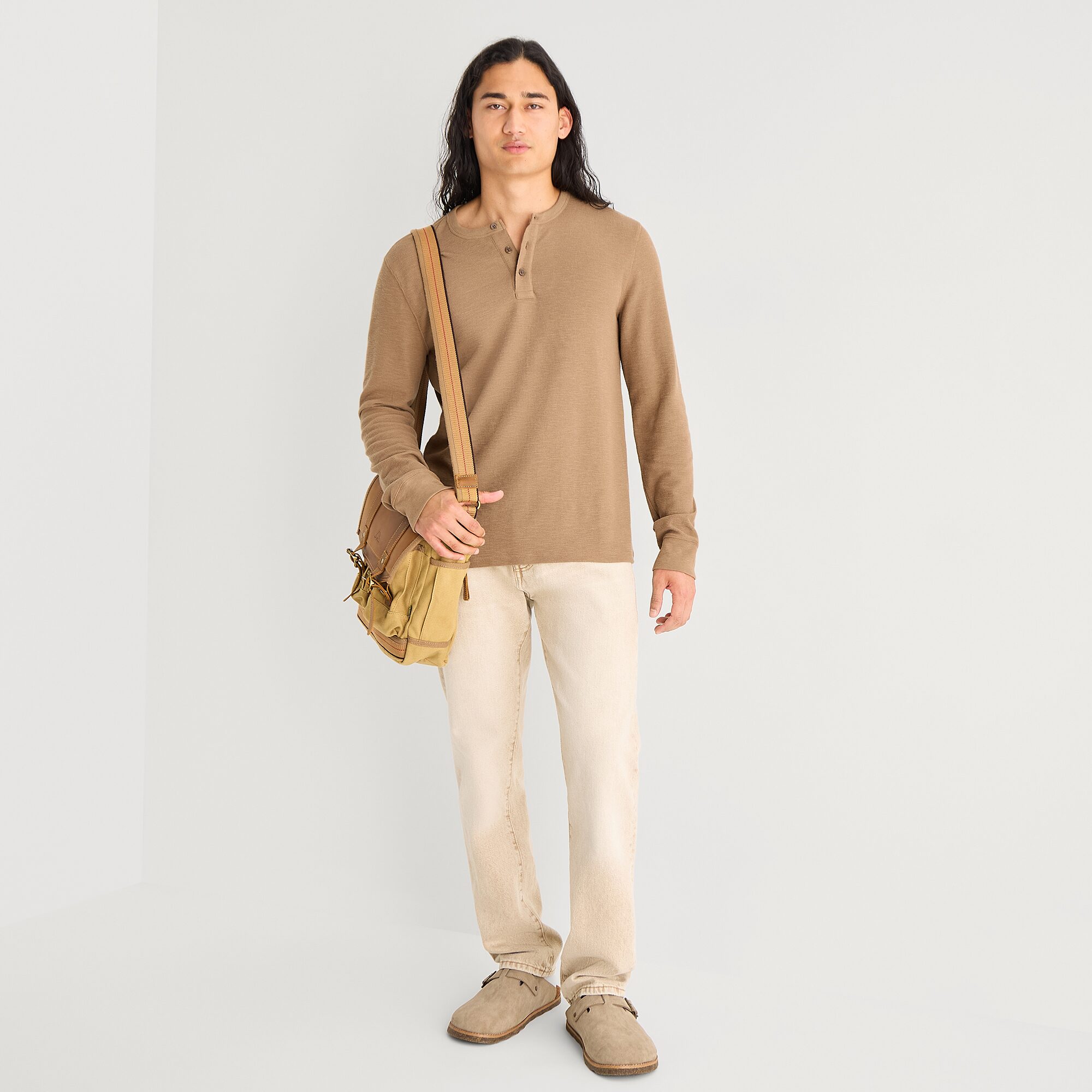 mutual weave Mens Long Sleeve Regular Fit Henley Shirt