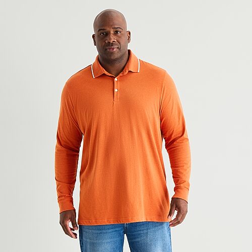 St. John's Bay Super Soft Jersey Big and Tall Mens Classic Fit Long Sleeve Polo Shirt, Large Tall, Orange