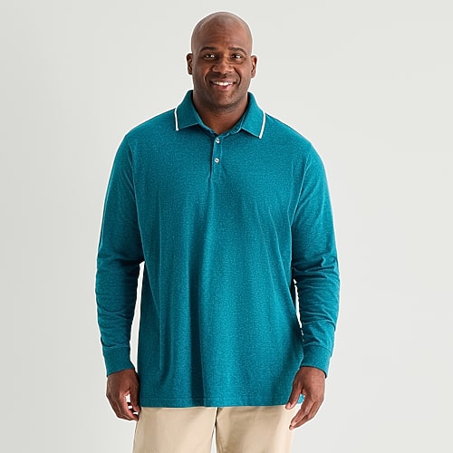 St. John's Bay Super Soft Jersey Big and Tall Mens Classic Fit Long Sleeve Polo Shirt, 4x-large Tall, Blue