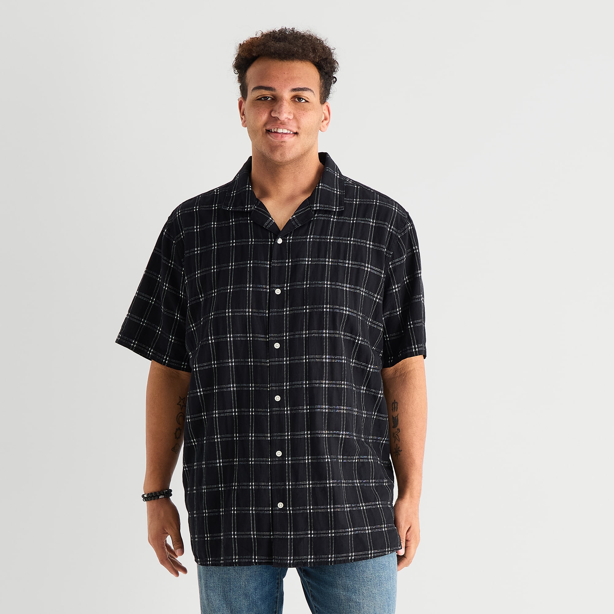 Arizona Mens Short Sleeve Boxy Fit Big and Tall Button-Down Shirt