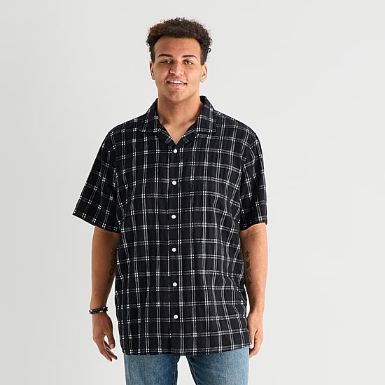 Arizona Mens Short Sleeve Boxy Fit Big and Tall Button-Down Shirt