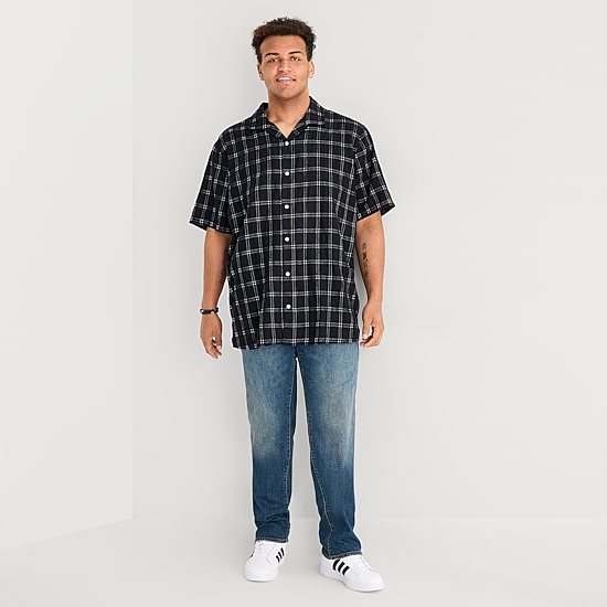 Arizona Mens Short Sleeve Boxy Fit Big and Tall Button-Down Shirt