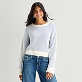 Arizona Juniors Womens Crew Neck Long Sleeve Striped Pullover Sweater