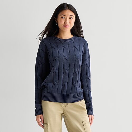 Arizona Juniors Womens Crew Neck Long Sleeve Pullover Sweater In Blue
