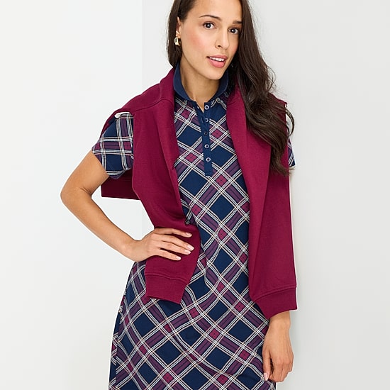 St. John's Bay Womens Short Sleeve Plaid A-Line Dress