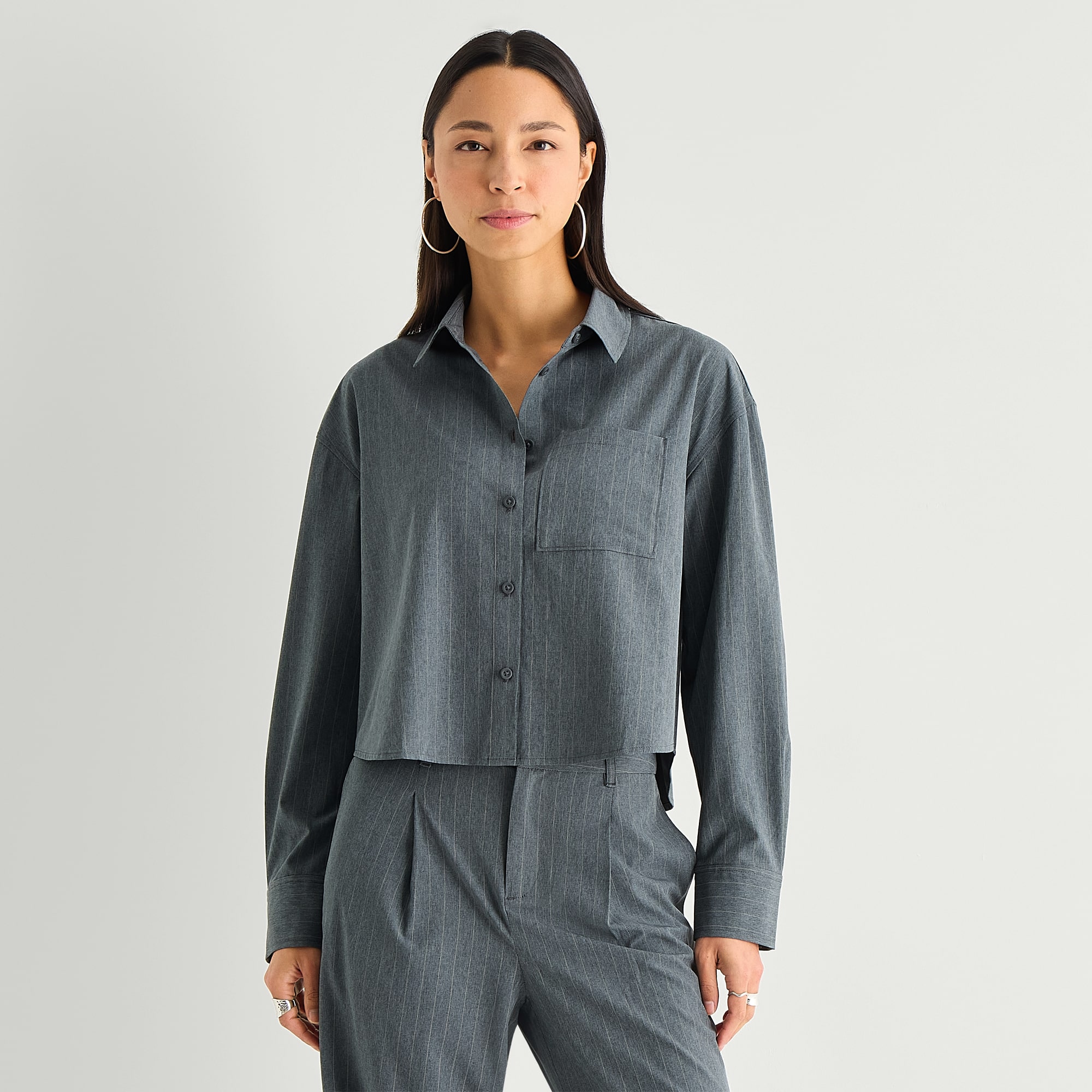 Stylus Womens Cuffed Long Sleeve Regular Fit Button-Down Shirt