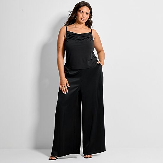 Ashley Graham Crepe Blouse and Satin Pant