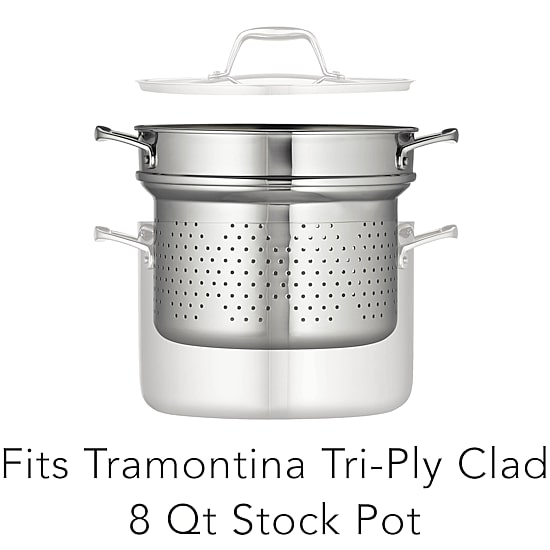 18/10 Stainless Steel 9½" Pasta Insert for Tramontina Gourmet 8-qt. Tri-Ply Clad Stock Pot