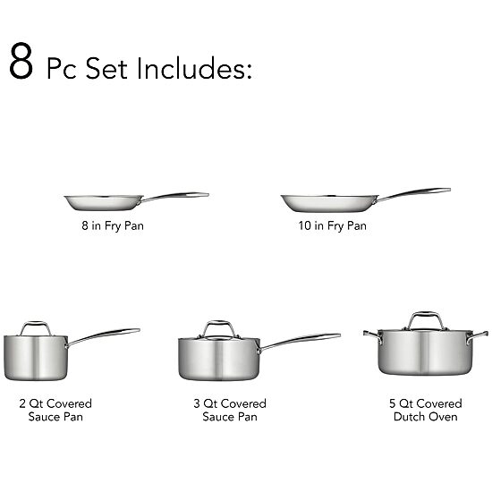 Tramontina Gourmet 8-pc. Tri-Ply Clad 18/10 Stainless Steel Induction-Ready Cookware Set