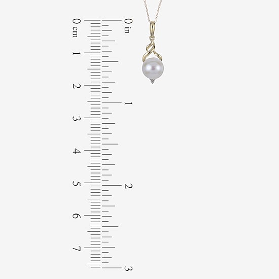 Womens Diamond Accent White Cultured Freshwater Pearl 10K Gold 18 Inch Pendant Necklace