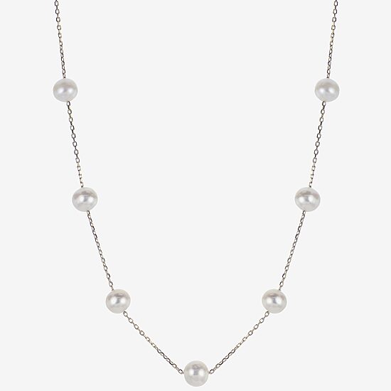 10K Gold Cultured Freshwater Pearl Station Necklace