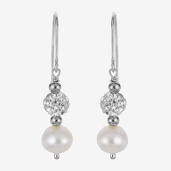 Womens White Cultured Freshwater Pearl Sterling Silver Ball Drop Earrings