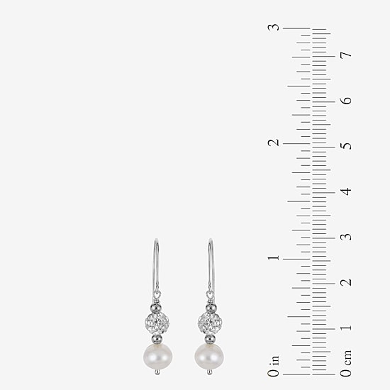 Womens White Cultured Freshwater Pearl Sterling Silver Ball Drop Earrings