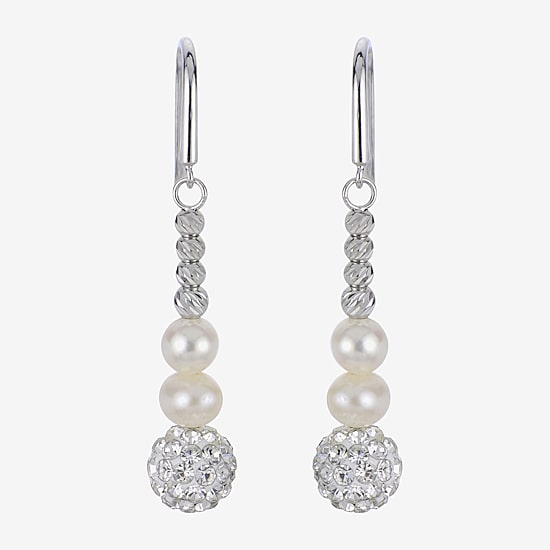 Womens White Cultured Freshwater Pearl Sterling Silver Drop Earrings