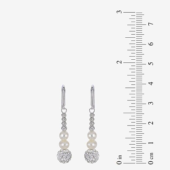 Womens White Cultured Freshwater Pearl Sterling Silver Drop Earrings