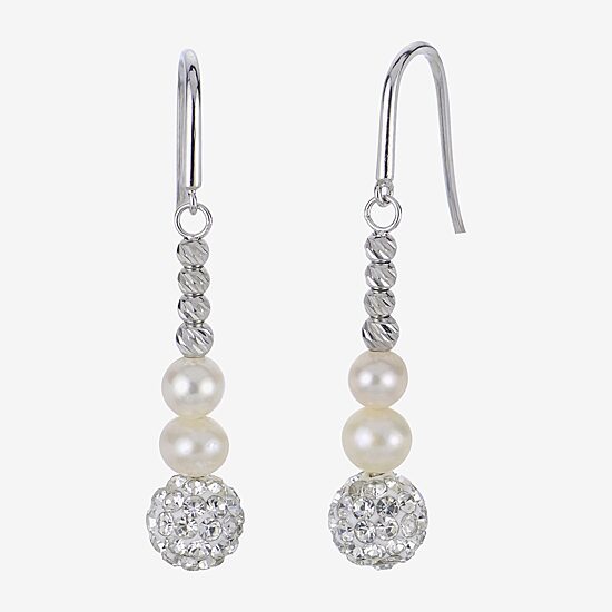 Womens White Cultured Freshwater Pearl Sterling Silver Drop Earrings