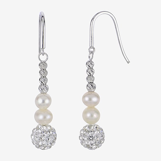 Womens White Cultured Freshwater Pearl Sterling Silver Drop Earrings