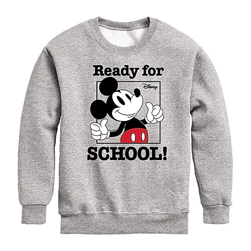 Disney Collection Little & Big Kid Boys Crew Neck Fleece Long Sleeve Mickey Mouse Sweatshirt, Large, Gray