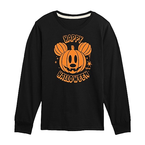 Disney Collection Little & Big Kid Boys Crew Neck Long Sleeve Regular Fit Mickey Mouse Graphic T-Shirt, X-large, Black