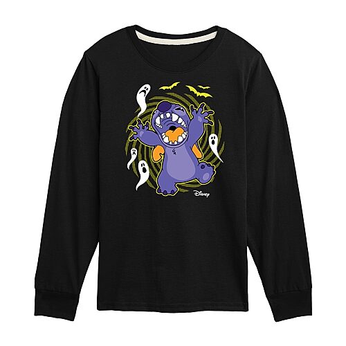 Disney Collection Little & Big Kid Boys Crew Neck Long Sleeve Regular Fit Lilo & Stitch Graphic T-Shirt, X-large, Black