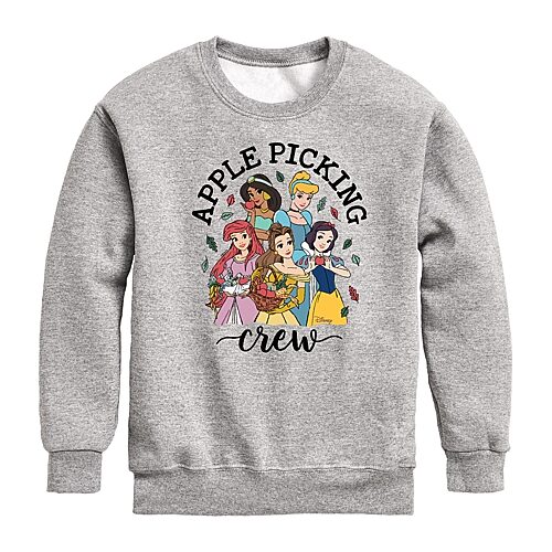 Disney Collection Little & Big Kid Girls Crew Neck Fleece Long Sleeve Ariel Belle Cinderella Sweatshirt, X-large, Gray