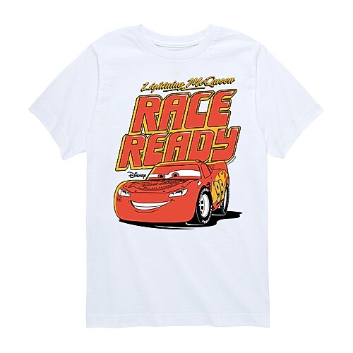 Disney Collection Little & Big Kid Boys Crew Neck Short Sleeve Regular Fit Cars Graphic T-Shirt, X-large, White