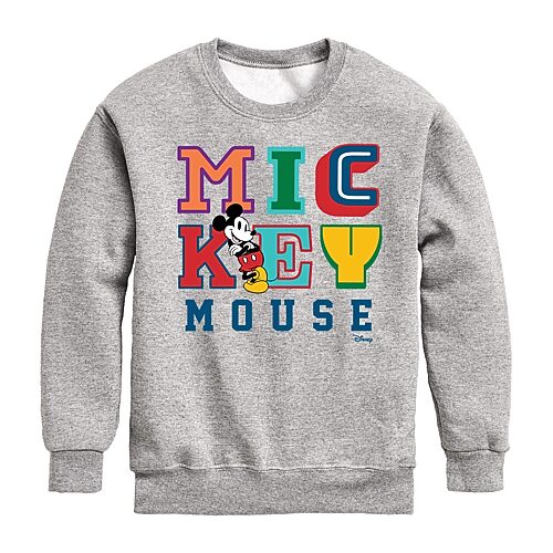 Disney Collection Little & Big Kid Boys Crew Neck Fleece Long Sleeve Mickey Mouse Sweatshirt, X-large, Gray